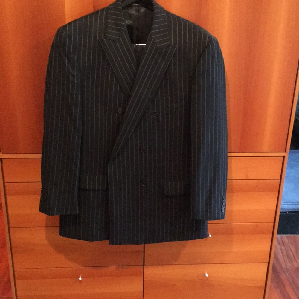 Black/pinstriped double breasted suit